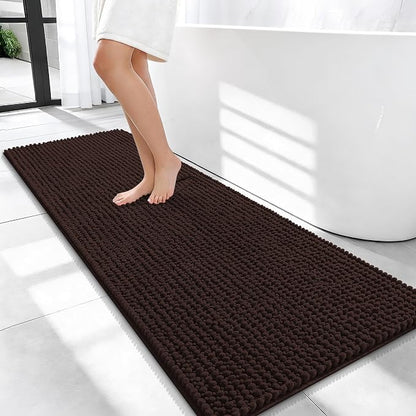OLANLY Thick Chenille Bathroom Runner Rugs 47x20, Absorbent Bath Mat, Brown | Soft Bath Rugs, Rubber Backing, Machine Wash Dry, Bath Mats for Bathroom, Tub and Shower, Home Decor Accessories