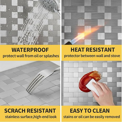 Yipscazo 20-Sheets Stainless Steel Peel and Stick Backsplash for Kitchen, 12''x12'' Stick on Backsplash Metal Smart Tiles for Bathroom and Laundry Walls