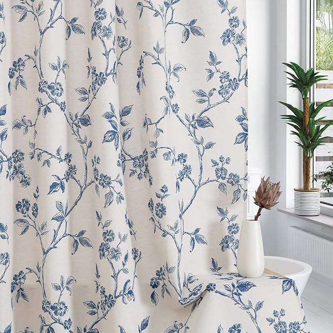 MitoVilla Extra Long Cotton Floral Shower Curtain for Bathroom,72 x 90 | Extra Long BoHo Cottagecore Spring Shower Curtains, Modern Farmhouse Country Plant Leaves Bathroom Décor, 72 x 90