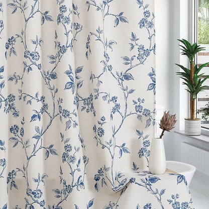 MitoVilla Small Stall Shower Curtain Set 54 x 72, Narrow Half Cotton Floral Cottagecore Spring Shower Curtains for Bathroom, Modern Farmhouse Country Plant Leaves Bathroom Décor