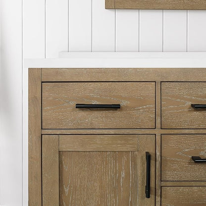 OVE Decors Bailey 48 in. Single Sink Freestanding Driftwood Oak Bathroom Vanity with White Quartz Top, Matching Backsplash and Power Bar
