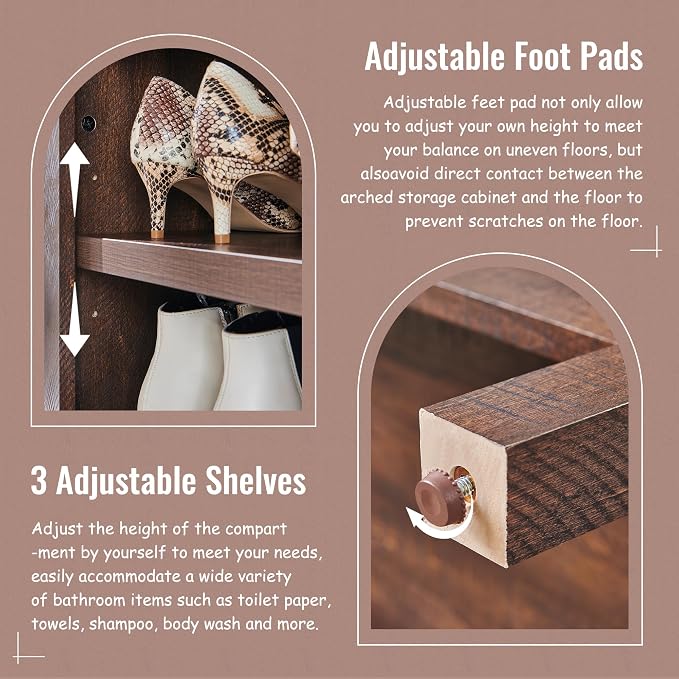 IFBUY 71" Tall Arched Bathroom Storage Cabinet, 7-Tier Modern Farmhouse Storage Cabinet with Adjustable Shelves, Wood Freestanding Cabinet for Bathroom, Living Room, Entryway, Hallway-Brown