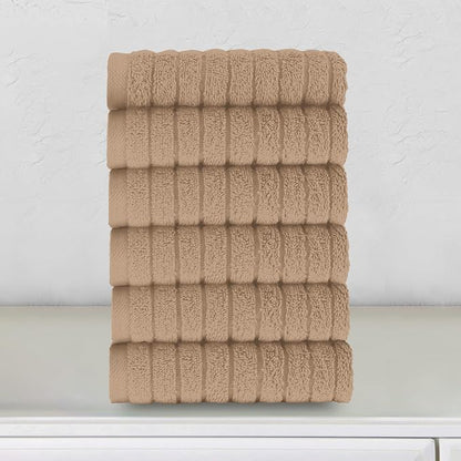 Elegant Comfort 100% Turkish Cotton Corduroy Ribbed Luxury Washcloths 6 Pack Soft 13 x 13 Inch - Higly Absorbent, Durable, Quick Dry, Spa Premium Hotel Quality for Bathroom or Travel, Taupe