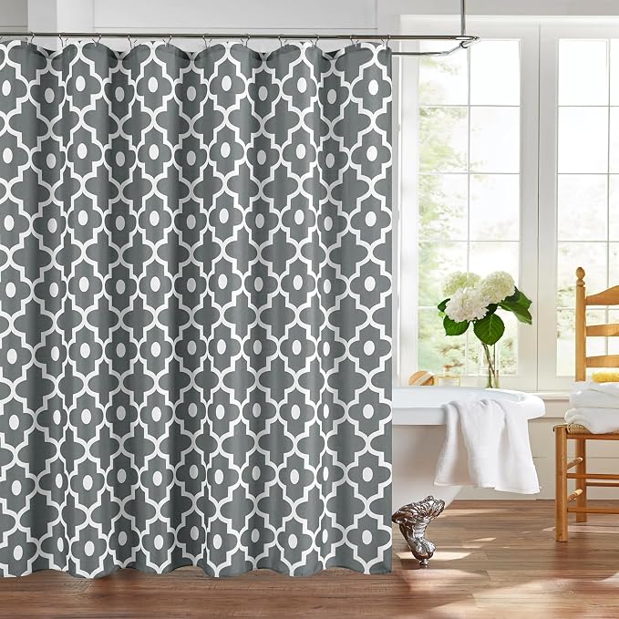 Fabric Modern Extra Long Shower Curtains for Bathroom-Dark Grey and White | 72"W x 84"L Textured Faux Linen Elegant Classic Moroccan Bath Decor-Hotel Quality Transitional Washable & Breathable Cloth