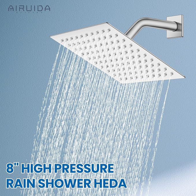 Airuida 8 Inch Shower Faucet Set,Bathtub Faucet Kit,Chrome Polish | Shower Tub Faucet Set,Male Threads Rough-In Valve,Square Head Shower System