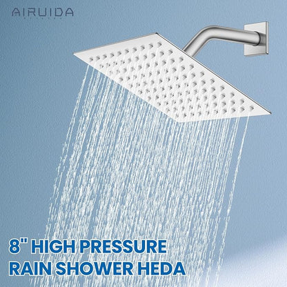 Airuida 8 Inch Shower Faucet Set,Bathtub Faucet Kit,Chrome Polish | Shower Tub Faucet Set,Male Threads Rough-In Valve,Square Head Shower System