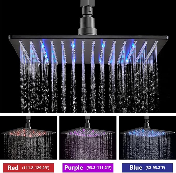 Aolemi Ceiling Shower Faucet Set with Handheld 10" LED Head Matte Black | Handheld Spray,10 Inch Rain LED Head,Shower Valve and Trim Kit,All Metal,Ceiling System,Bathroom Mixer