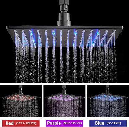Aolemi Ceiling Shower Faucet Set with Handheld 10" LED Head Matte Black | Handheld Spray,10 Inch Rain LED Head,Shower Valve and Trim Kit,All Metal,Ceiling System,Bathroom Mixer