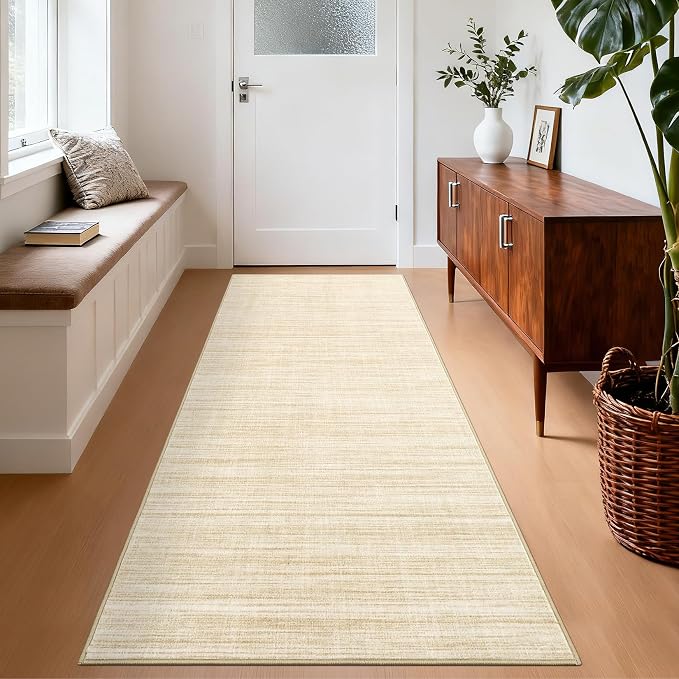Garvee Rugs for Entryway 2x6 Kitchen Runner Rugs Non Skid Washable, Camel | Modern Solid Color Non Shedding Stain Resistant Neutral Textured Low Pile Soft Foldable Rug for Bathroom Hallway