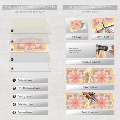 Pastel Mandala Flower Peel and Stick Floor Tiles 12x12 Inch 10PCS | Spring watercolor pastel mandala flower pattern vinyl floor stickers for kitchen bathroom entryway and indoor home decor