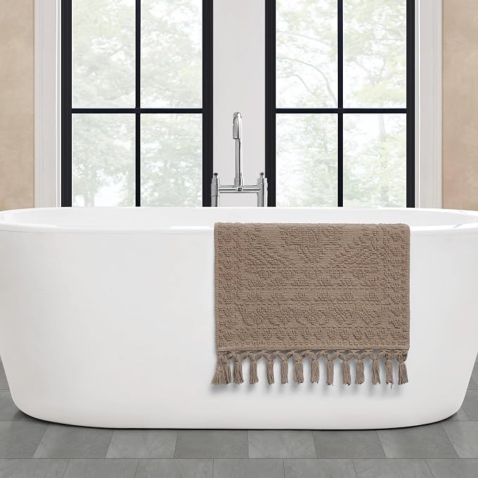 French Connection Nellore Bath Rugs, Woven and Beaded Bath Mats, Durable and Thick Bath Mats for Bathroom and Shower Rugs, 20" x 38", Light Brown