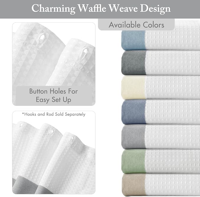 Madison Park Spa Waffle Stall Shower Curtain for Bathroom, 54 x 78, Grey | Striped, Pieced Fabric Design, 3M Scotchgard Moisture Management, Hotel Quality, Modern, for Bathroom, OEKO-TEX Certified