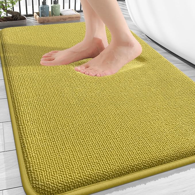 OLANLY Memory Foam Bathroom Rugs 30x20, Absorbent Bath Mat, Deep Mustard | Soft Quick Dry Bath Rugs, Non-Slip, Machine Washable Carpet for Bathroom Floor, Tub and Shower, Home Decor Accessories