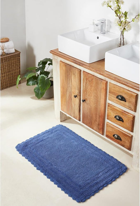 Better Trends Lilly Crochet 17x24 Reversible Bath Rugs and Bath mats for Bathroom, Luxurious 100% Cotton Bath Rug & Water Absorbent Bathroom Mat - Blue Bath Matt