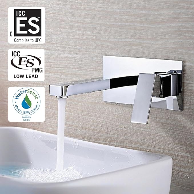 Wall Mount Bathroom Faucets, Vessel Sink Faucet Chrome Solid Brass Rough in Valve Included, SUMERAIN