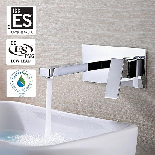 Wall Mount Bathroom Faucets, Vessel Sink Faucet Chrome Solid Brass Rough in Valve Included, SUMERAIN