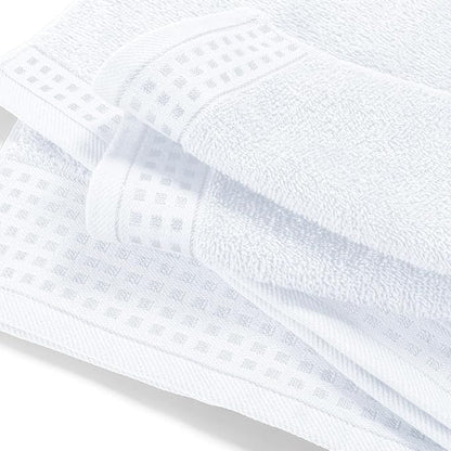GLAMBURG Ultra Soft 3 Pack Cotton Towel Set, Contains a Bath Towel 28x55 inch, a Hand Towel 16x24 inch & a Wash Coth 12x12 inch, Ideal Everyday use, Compact & Lightweight - White