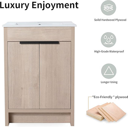 24" Modern Bathroom Vanity with Two Door and Sink (PLO, 24 * 18)