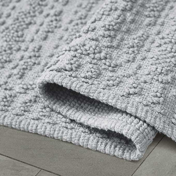 French Connection Nellore Bath Rugs, Woven and Beaded Bath Mats, Durable and Thick Bath Mats for Bathroom and Shower Rugs, 20" x 38", Light Grey
