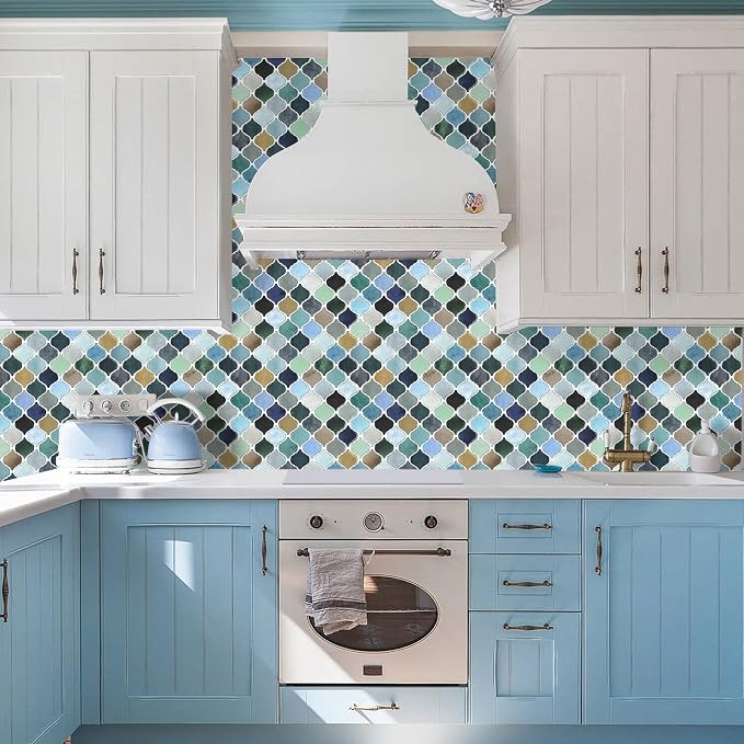 STICKGOO Arabesque Peel and Stick Backsplash, 12”X12” Backsplash Tile for Kitchen Peel and Stick, Self Adhesive Wall Tile Stick on Tiles (Thicker Design, Multicolor Look)