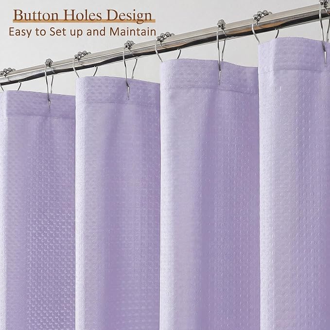 Extra Long Shower Curtain 96 Inch Long 1 Piece, Waffle Embossed Textured Fabric Shower Curtain for Bathroom Large Hotel, Water Resistant, Machine Washable, Lavender, 72Wx96L Inches