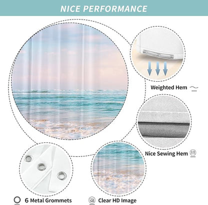 Small Stall RV Half Size Ocean Beach Coastal Seaside Shower Curtain for Bathroom 36W*72H Inch Nautical Summer Beachy Bathtub Decor Waterproof Polyester Fabric Set with 12 Hooks(6 Holes)