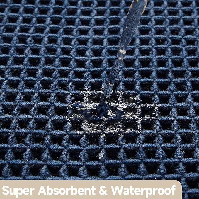 TYUU Waffle Bath Mat, Small Boho Bathroom Rugs Non Slip 24x16 Navy Blue | Super Absorbent Quick Dry Bath Rug, Non-Slip Backing, Soft Waffle Washable Farmhouse Bathroom Mats, Tub, Shower & Home Decor