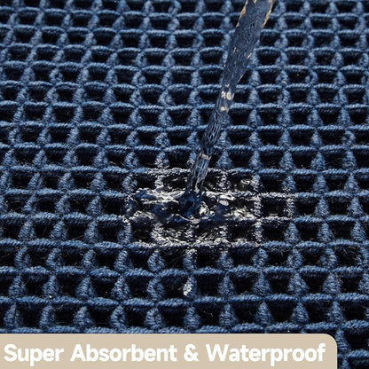 TYUU Waffle Bath Mat, Small Boho Bathroom Rugs Non Slip 24x16 Navy Blue | Super Absorbent Quick Dry Bath Rug, Non-Slip Backing, Soft Waffle Washable Farmhouse Bathroom Mats, Tub, Shower & Home Decor