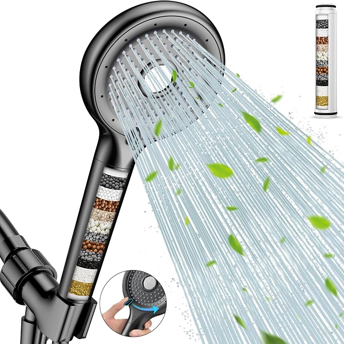 FEELSO Filtered Shower Head with Handheld, High Pressure Shower Filter Head | 15 Stage Water Softener Filters for Hard Water, Remove Chlorine & Harmful Substance, 6 Spray Mode, Hose & Bracket, 2 Filters