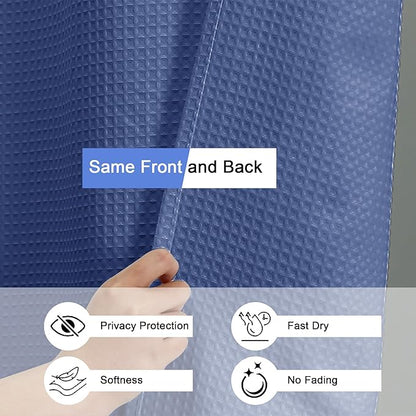 OVZME Blue Shower Curtain Set, Waffle Textured Heavy Duty Fabric Shower Curtain for Bathroom, Luxury Hotel Weighted 230GSM Bath Curtain with 12 Plastic Hooks, Machine Washable, 72x72