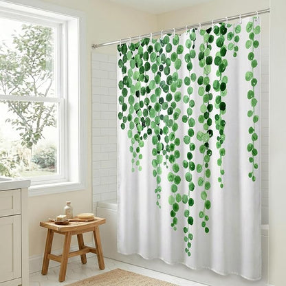 Americanflat 71x74 Botanical Shower Curtain - Water-Resistant Long Shower Curtain with Durable Metal Grommets and 12 Hooks - 100% Polyester - White and Green Bathroom Curtains