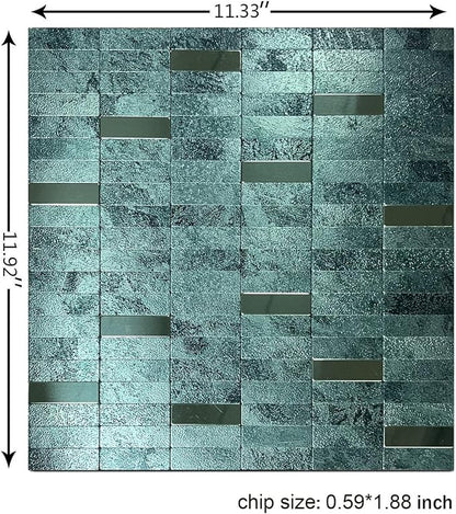 XUANINY Peel and Stick Tile Backsplash Self- Adhesive Wall Tiles Aluminum Mosaic Sticker for Kitchen (11.33"x11.92" Per Sheet, Pack of 10 pcs) (Dark Green 10)