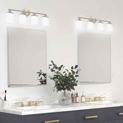 Bathroom Light Fixtures,Brushed Nickel Bathroom Lights,4-Light Vanity Light,Bathroom Light Over Mirror,Modern Bathroom Vanity Light Fixture,Bathroom Sconces with Frosted Glass