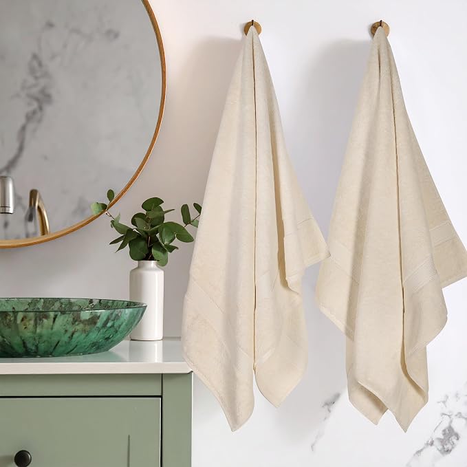 SUPERIOR Egyptian Cotton Plush & Absorbent, Bath Towel Set of 2, Cream | Quick Dry, Soft Luxury Towel Set, Bath Essentials for Bathroom, Guest Bath, Spa, 2 Piece Bath, Madeline Towels