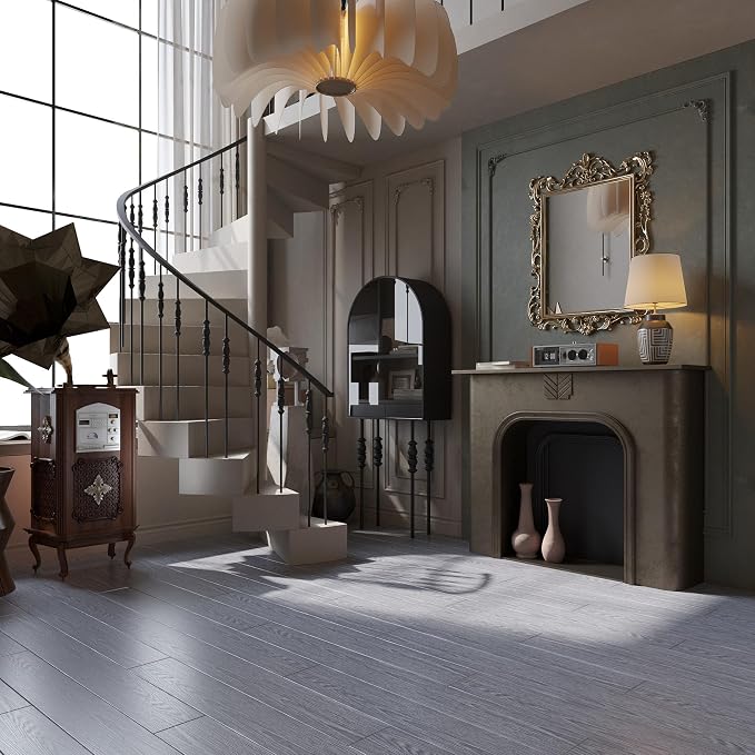 Hilarious Peel and Stick Vinyl Floor Tiles, Dark Gray Wood Look, 36 Planks Cover 54 Sq.Ft Waterproof Self-Adhesive Flooring for Kitchen Bathroom, Living Room, RV, Modern Style Vinyl Flooring, Easy DIY