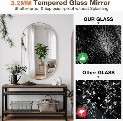 20"x30" Brushed Nickel Oval Bathroom Mirror for Over Sink, Vanity Mirror | Aluminum Alloy Frame, Clear Reflection, Rust-Resistant, Vertical or Horizontal, Wall Mount, Bedroom and Entryway