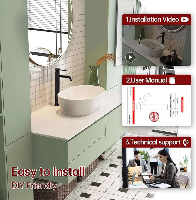 SUMERAIN Matte Black Tall BathroomVessel Sink Faucet | Single Handle Single Hole, 304 Stainless Steel, Lead-Free, Water-Saving, with Faucet Supply Lines, Easy DIY Install