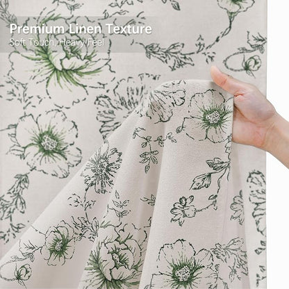 Farmhouse Floral Cotton Shower Curtain, Vintage Green Pattern Rustic Shower Curtains for Bathroom, 72x72
