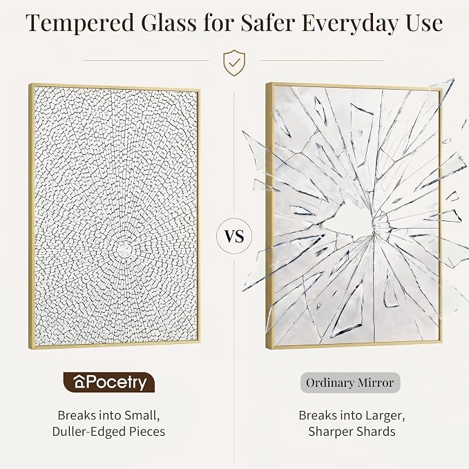 24x36 Satin Gold Framed Rectangle Bathroom Vanity Wall Mirror | Over-Sink Vanity Mirror, Slim Metal Frame, Entryway or Dresser Use, Vertical/Horizontal Mount, Tempered Glass