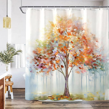 Fowocu Colorful Tree Shower Curtain Abstract Aesthetic Oil Painting Shower Curtains for Bathroom Decorative Cute Nature Art Waterproof Fabric Bath Curtain Decor (72''×72'', Multicolor)