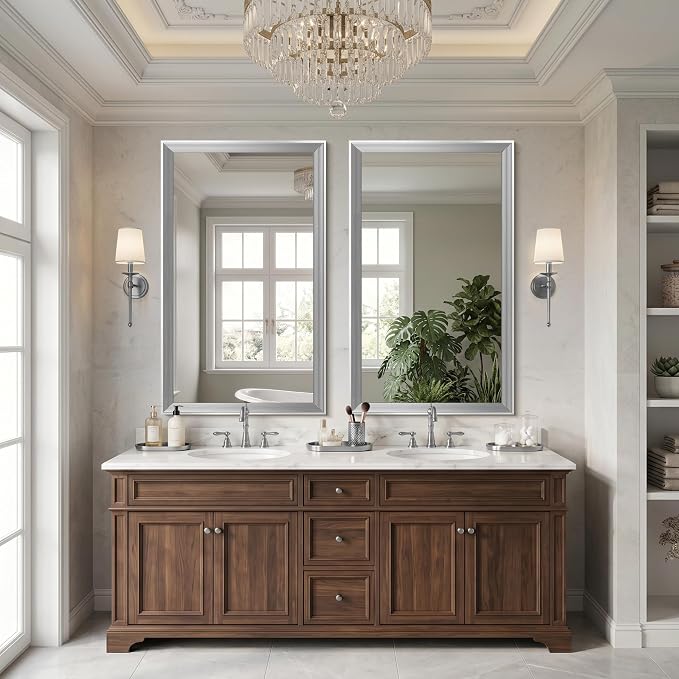 DESBING 24"x40" Silver Bathroom Mirrors for Over Sink | Tempered Glass, Metal Frame, Rectangle Vanity Wall Mirror for Bathroom, Living Room, Bedroom, Horizontally or Vertically