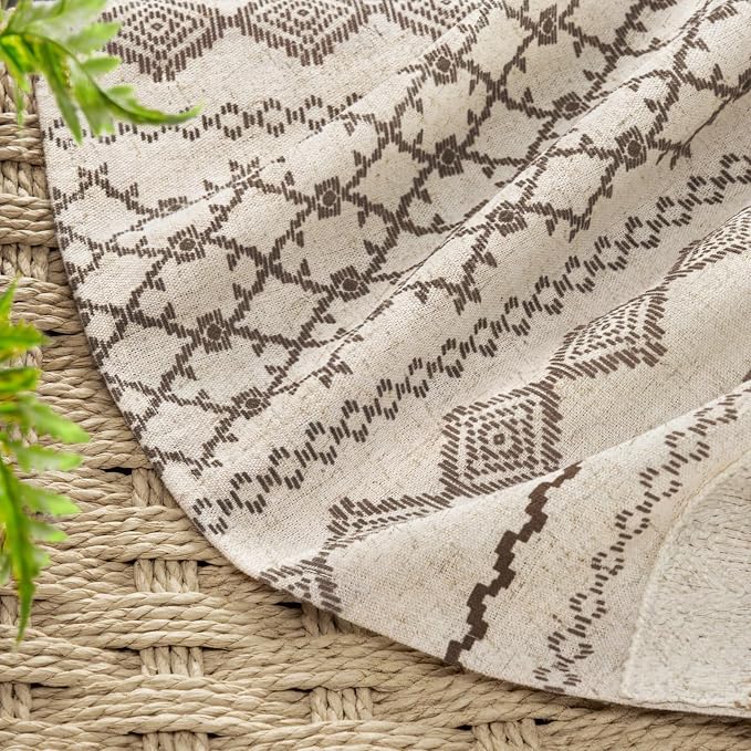 Dark Brown Shower Curtain,Boho Linen Shower Curtain for Bathroom with Striped Print,72" W x 72" L