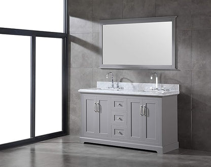 Mareo 60" Solid Wood Double Sink Bathroom Vanity | Marble Countertop & Backsplash | Soft Closing Doors & Drawers | Nickel Brushed Handles | Grey Cabinet & Undermount Ceramic Sink Top | Pre-Assembled