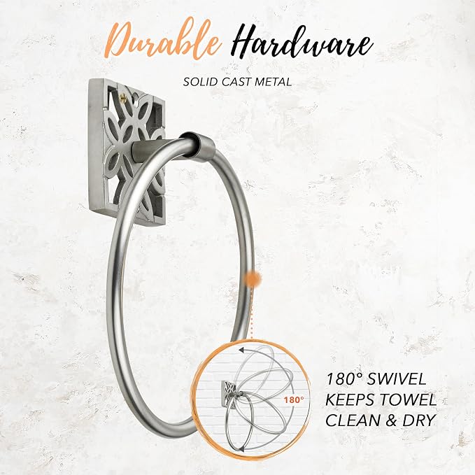Autumn Alley 5 Pieces Nickel Bathroom Accessories Set, Wall Mounted – Silver Toilet Paper Holder, Chrome Bath Towel Holder, Brushed Nickel Towel Ring & Silver Bathroom Hardware Set Complete