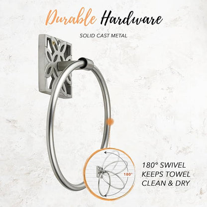 Autumn Alley 5 Pieces Nickel Bathroom Accessories Set, Wall Mounted – Silver Toilet Paper Holder, Chrome Bath Towel Holder, Brushed Nickel Towel Ring & Silver Bathroom Hardware Set Complete
