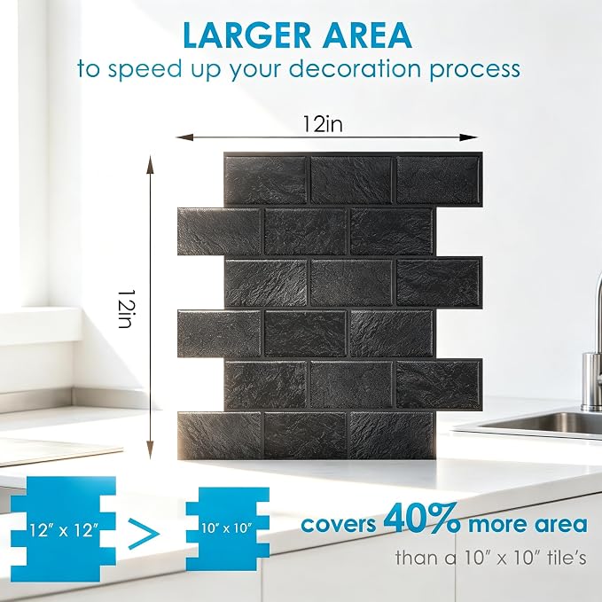 Peel and Stick Subway Tiles, Matte Black Self-Adhesive Backsplash
