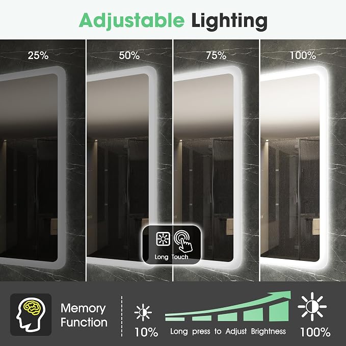 S'bagno 55"x36" LED Bathroom Mirror with Lights, Bluetooth Speaker, Anti-Fog & Waterproof, Dimmable Wall Mirror with Touch Control, 3 Light Colors, Vertical or Horizontal