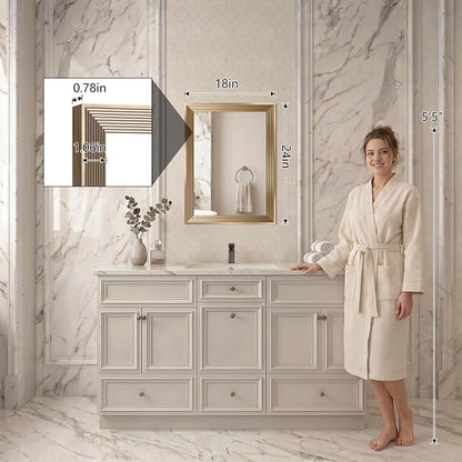 DESBING 18"x24" Gold Bathroom Mirrors for Over Sink | Tempered Glass, Metal Frame, Rectangle Vanity Wall Mirror for Bathroom, Living Room, Bedroom, Horizontally or Vertically