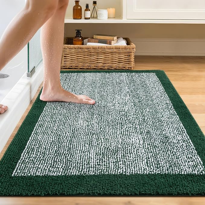 48x32 Large Bathroom Rugs Washable Non Slip, Dark Green Bath Mat for Bathroom Floor Tub, Soft Absorbent Quick Dry Mats for Shower, Bathtub,Home Decor