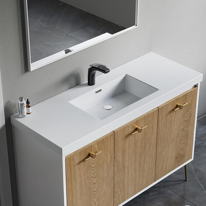 Dowell 48" Bathroom Sink,Single Bowl Vanity Basin,Rectangular Drop-In Bathroom Sink with Overflow,White-000 4818BPS